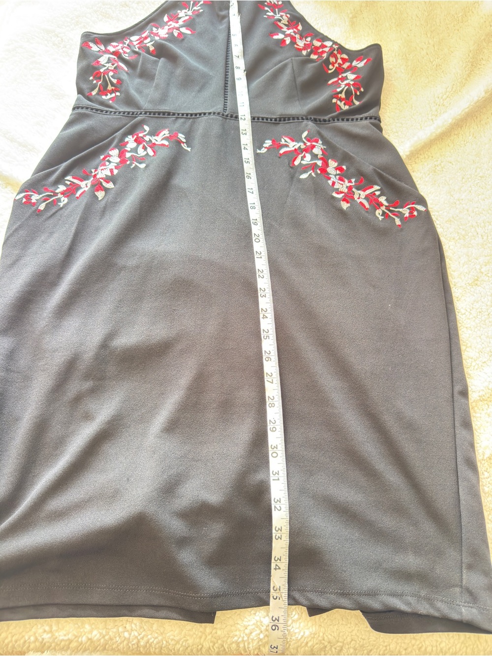 Bisou Bisou Black Halter knee length Dress-Red & White Floral Accents 16 Y2K - Picture 9 of 11